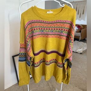 Easel Oversized Multicolor Patterned Crew Neck Sweater